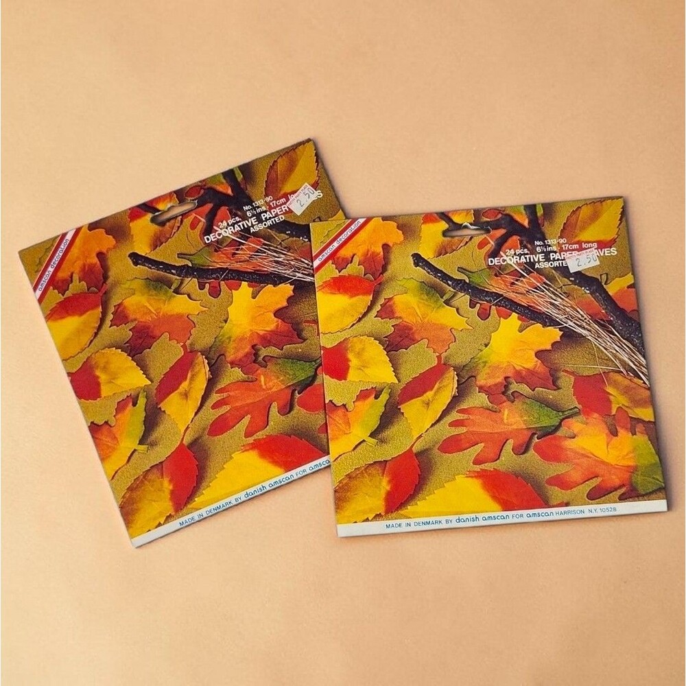 Vintage Amscan Tissue Paper Decorative Fall Leaves 2 Packs Denmark 1970s Autumn